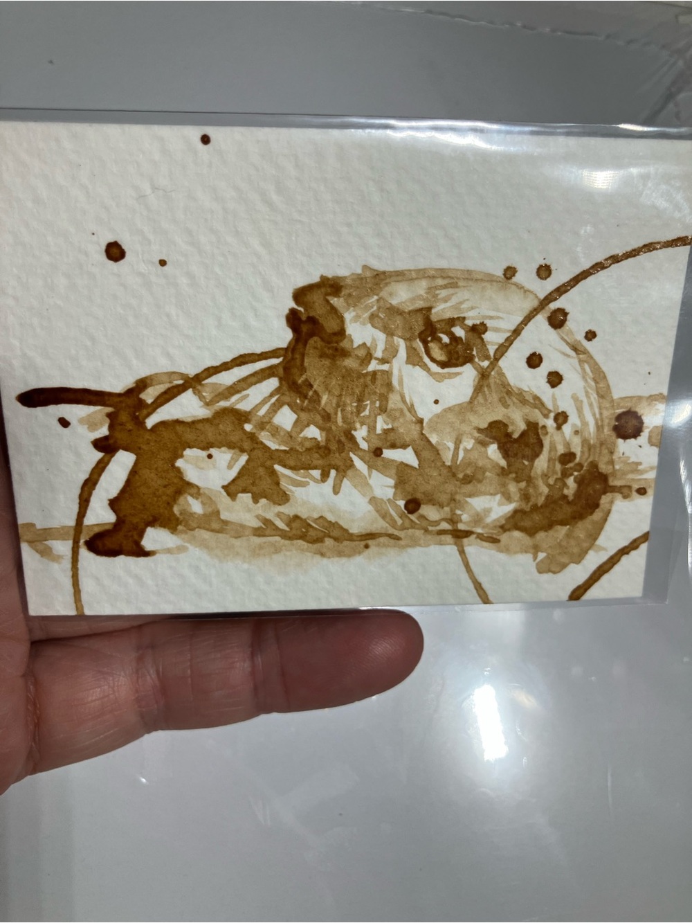 Aceo original sea otter coffee painting ATC Java mini fun gift or treat yourself